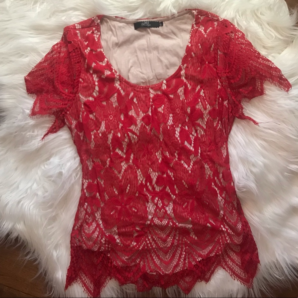Classic Red Lace Peek-A-Boo Back Blouse❤️